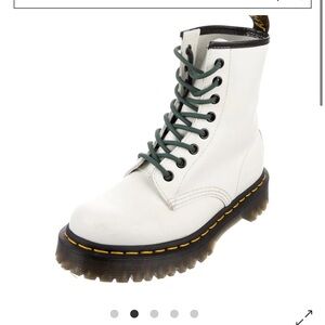 Dr. Martens White Leather Combat Boots with Black Laces and Blue/Red laces